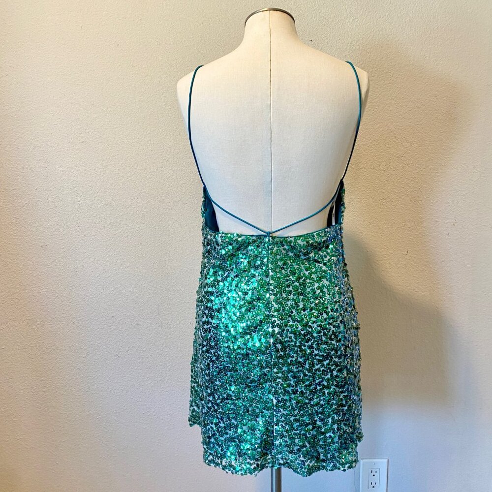 Lulus Force of Fashion Green Backless‎ Sequin Mini Dress Size Small Stretchy - Picture 6 of 9